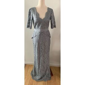 Adrianna Papell Lace Dress Gown Grey/Grayish Blue Mother of the Bride Size 2